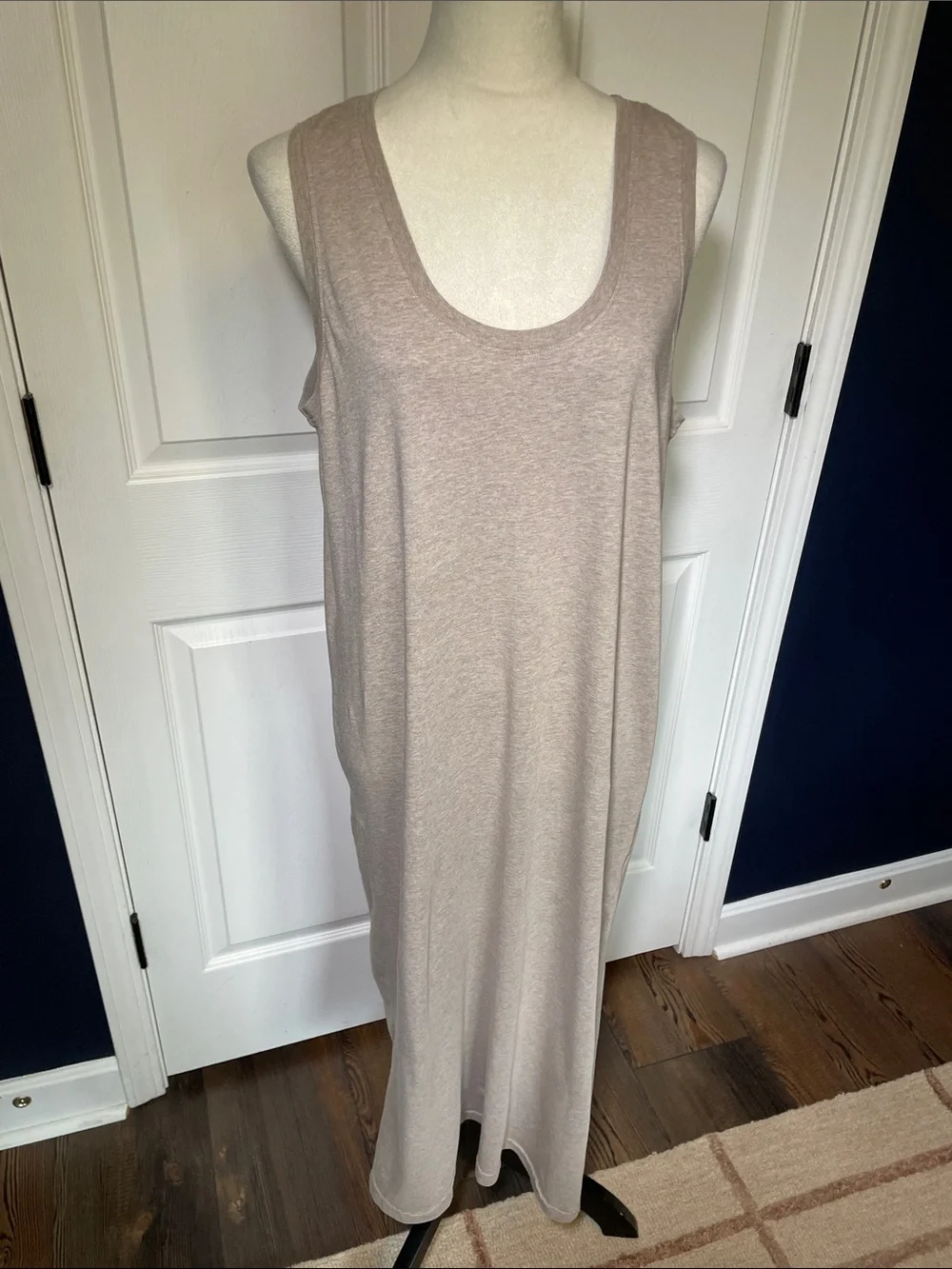 Pact Softspun Tank Midi Dress One Side Slit Organic Cotton Oatmeal Size Large